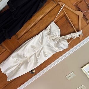 Cache Ivory Cocktail Satin Dress